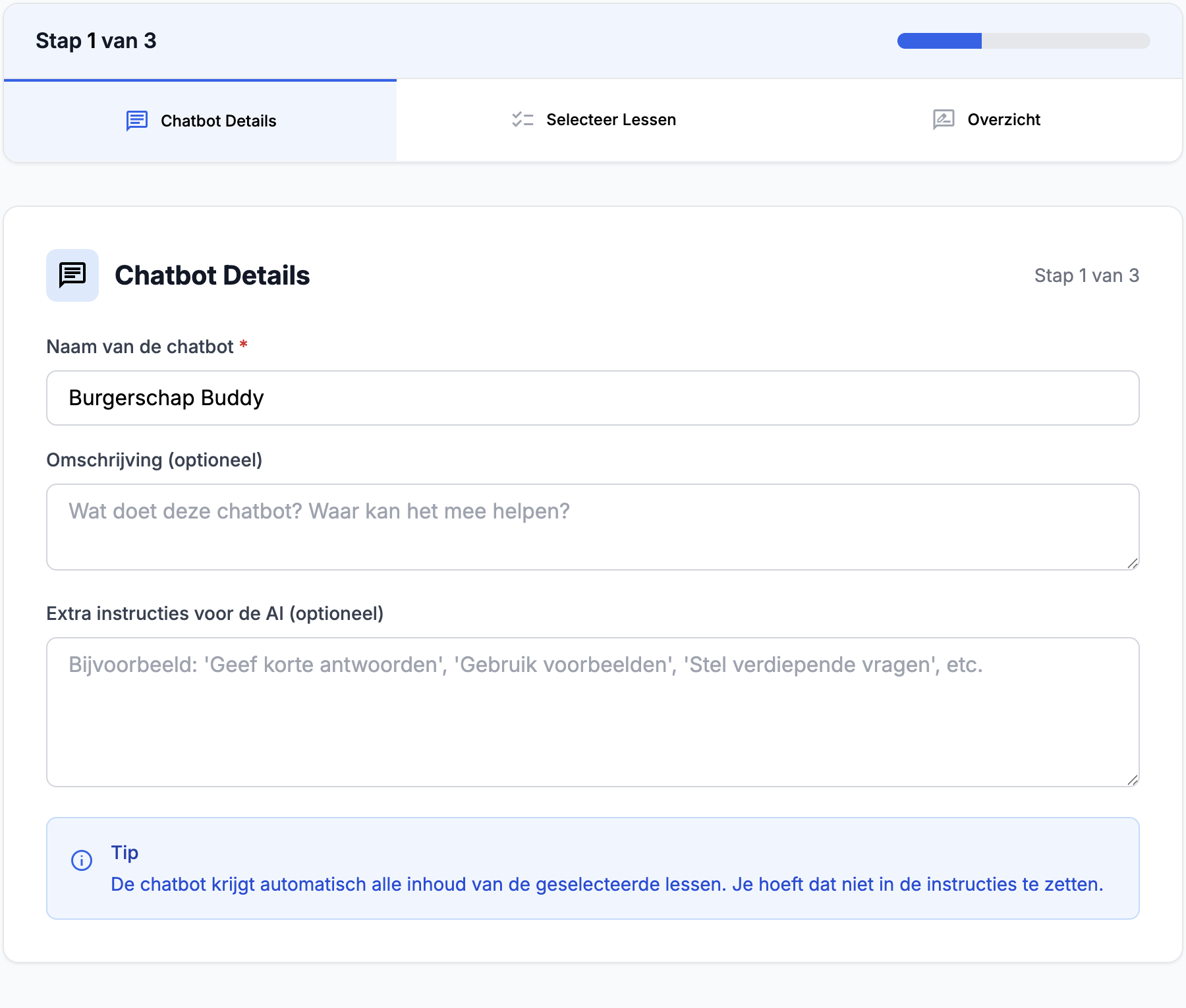 Chatbot configuratie