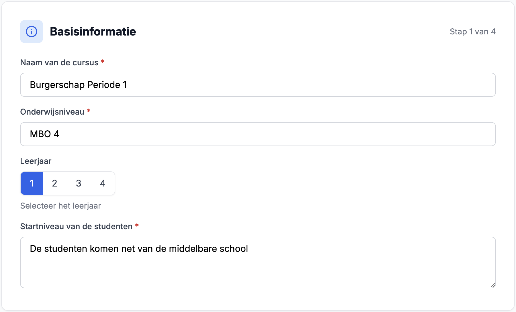 Invoerformulier stap 1