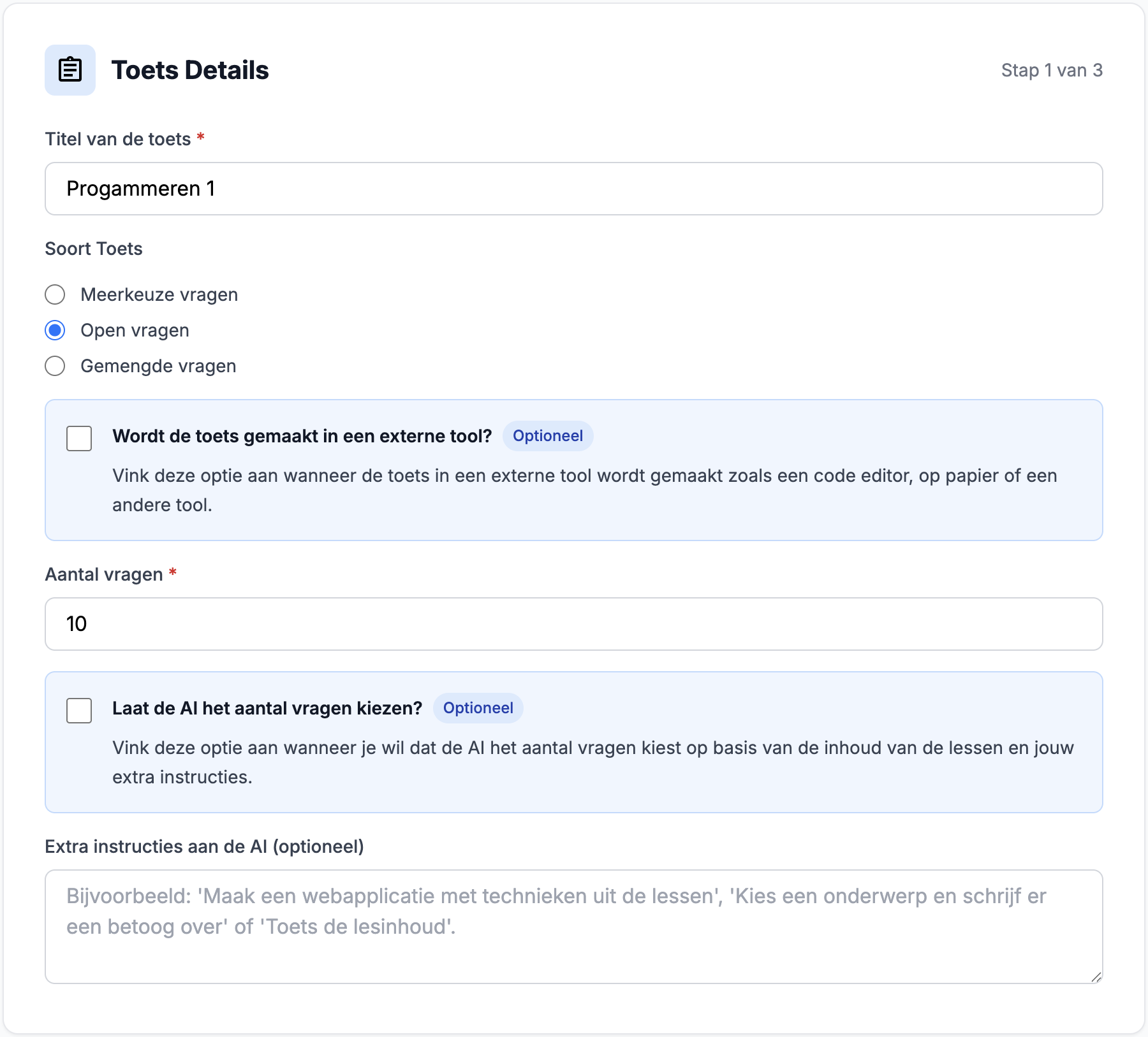 Toets configuratie instellingen