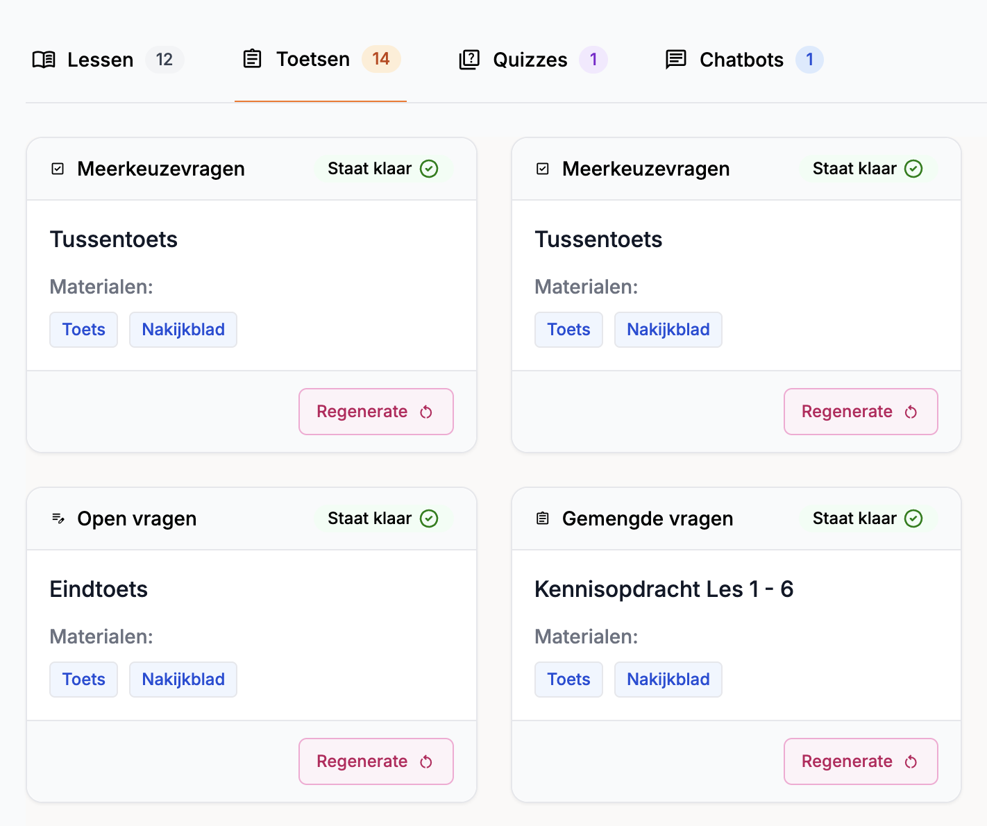 Lesplan selecteren voor toets